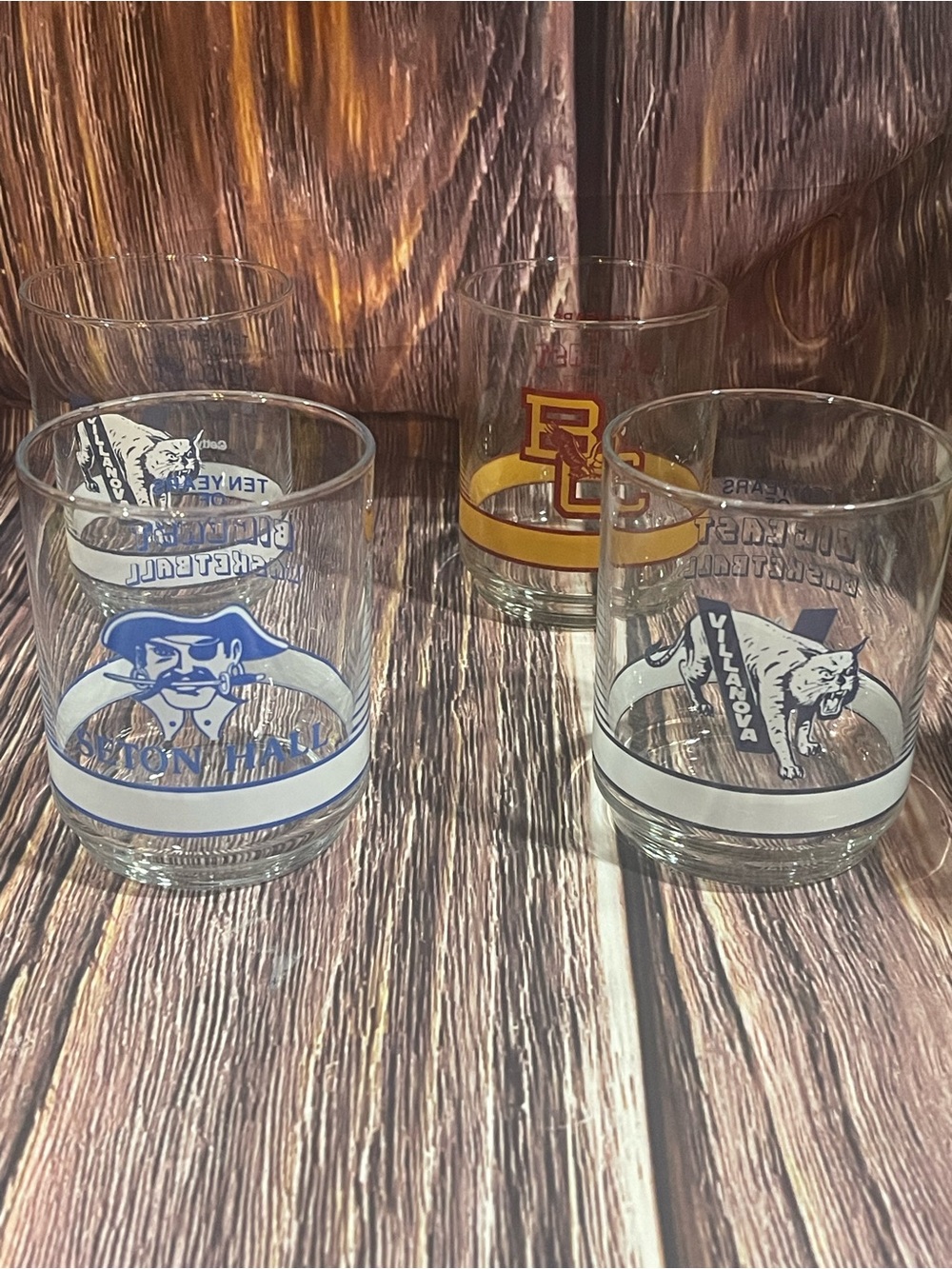 Vtg College Tumbler Glasses (4) - Getty - TEN YEARS OF BIG EAST BASKETBALL - 4"